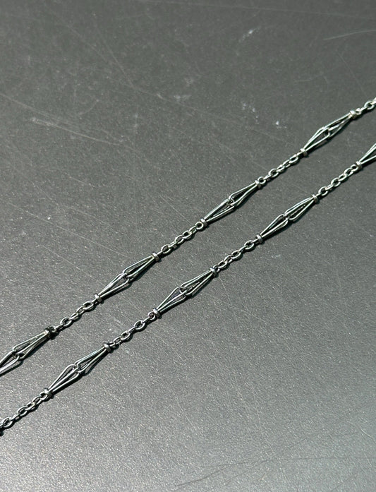 Art Deco 14K White Gold Motif Watch Chain Necklace 14 inch