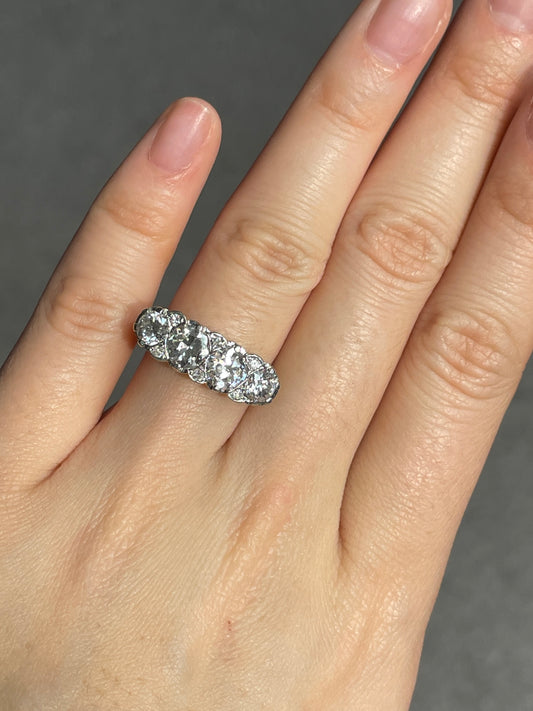 Antique 18K Yellow Gold Topped Platinum 2.62 CTW Four Stone Diamond Ring