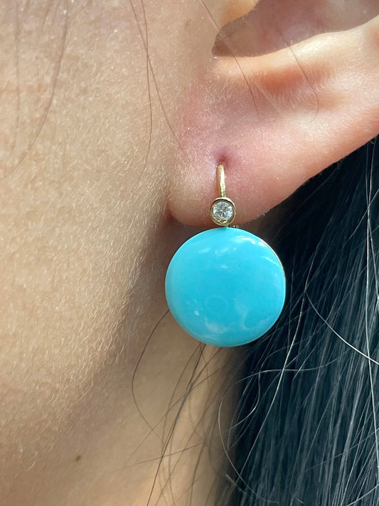 14K Gold Persian Turquoise 0.10 CTW Diamond Earring