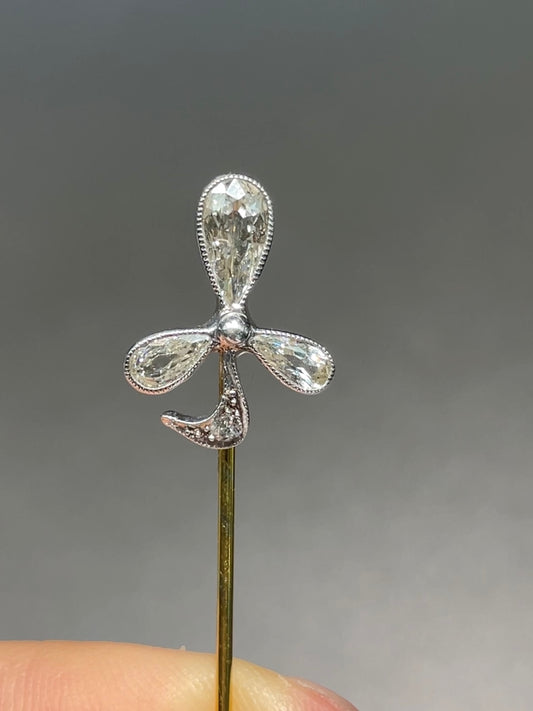 Edwardian Platinum 18K Gold 0.64 CTW Diamond Shamrock Stick Pin