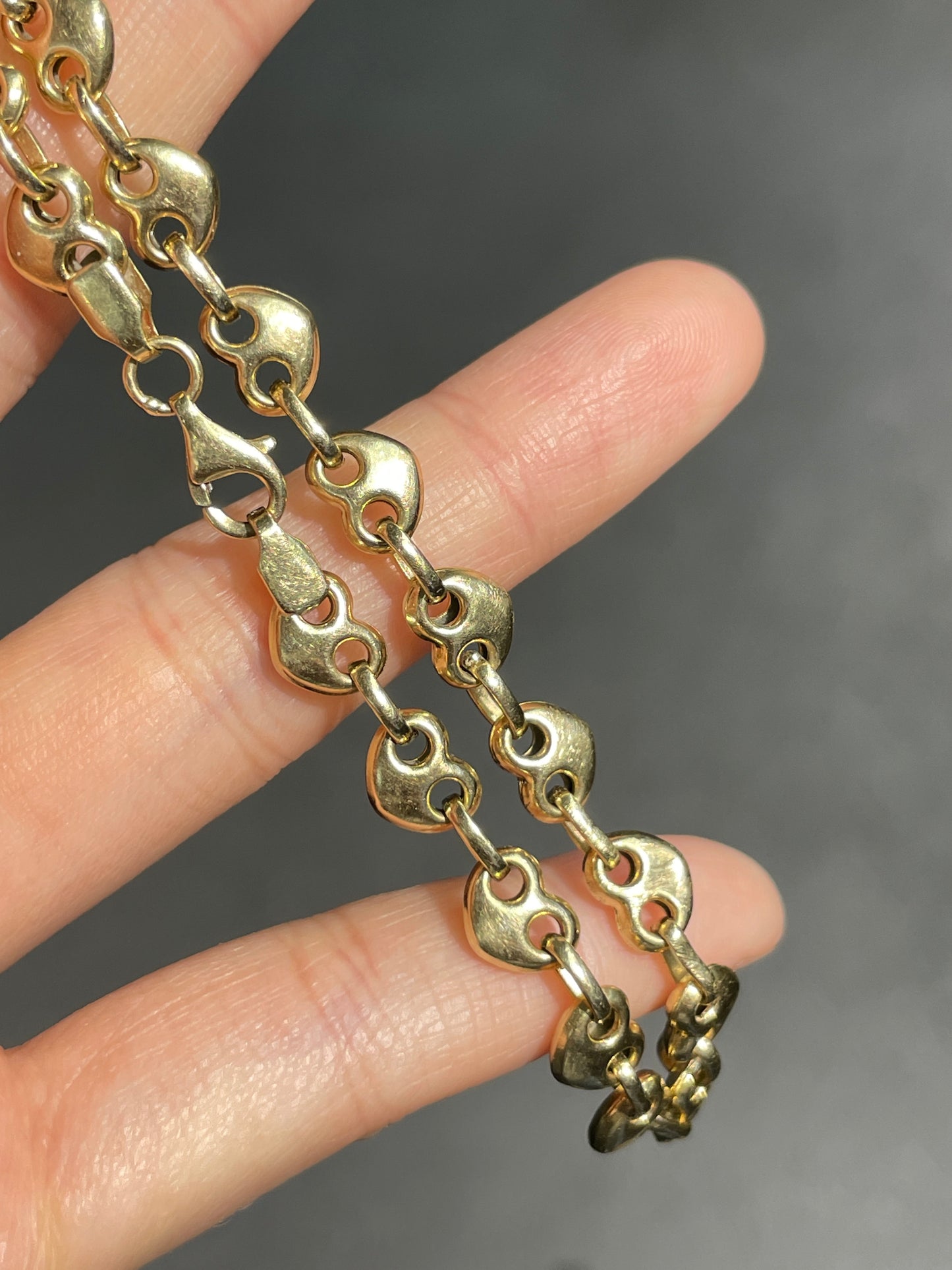Vintage 14K Gold Puffy Heart Mariner Bracelet