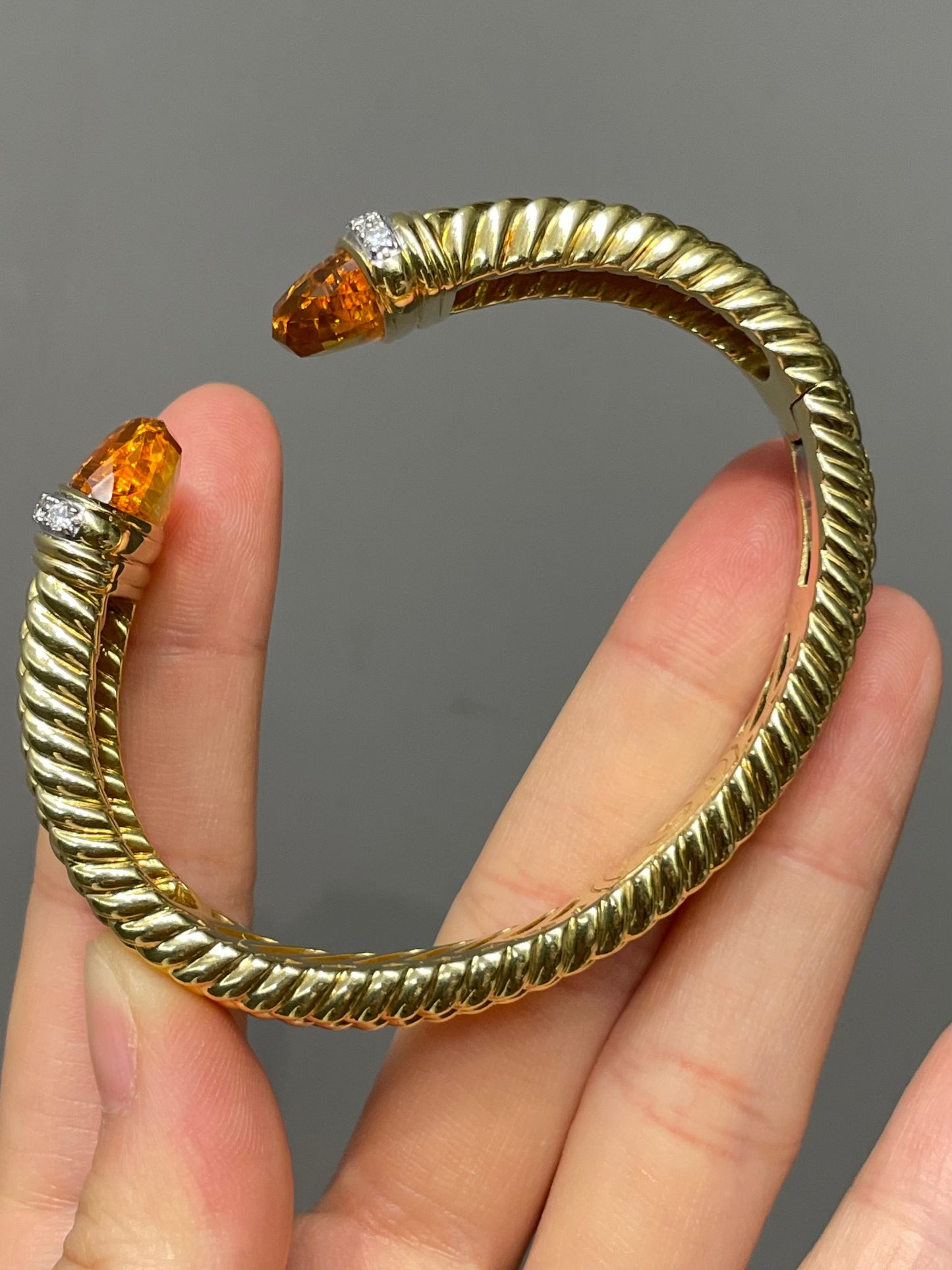 David Yurman 18K Gold Citrine Diamond Bypass Bangle Bracelet