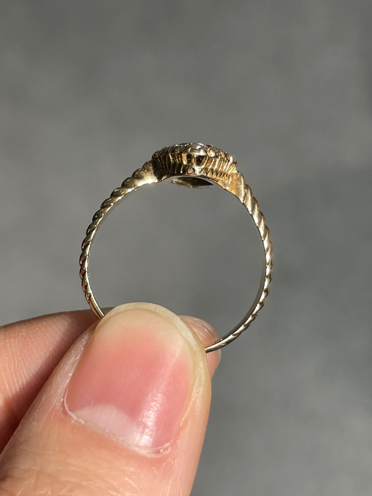 Bague Shamrock antique en or 14 carats avec perles de graines de saphir SZ 7