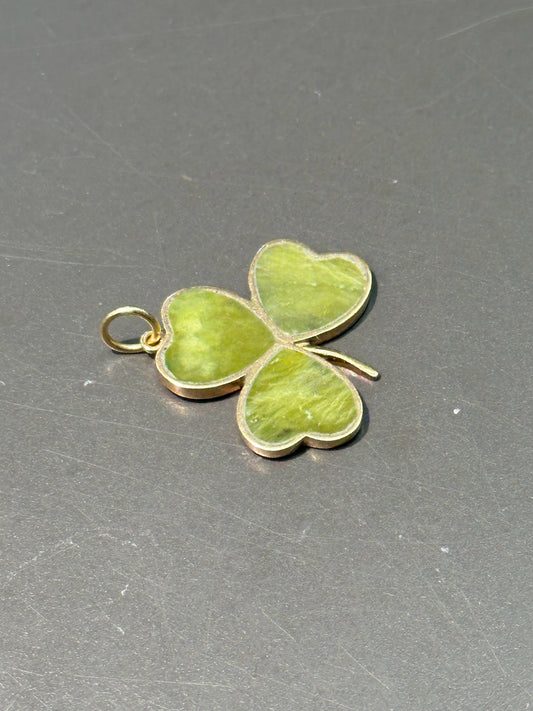 Vintage 9K Gold Aventurine Jade Three Leaf Clover Charm