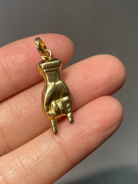 Vintage 18K Yellow Gold Rock and Roll Hand Charm