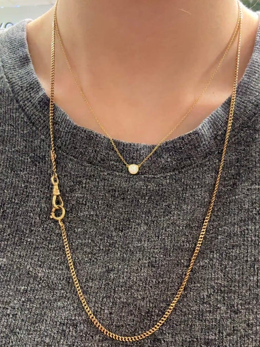 Vintage 14K Yellow Gold Curb Link Watch Chain Necklace 24.0 inch