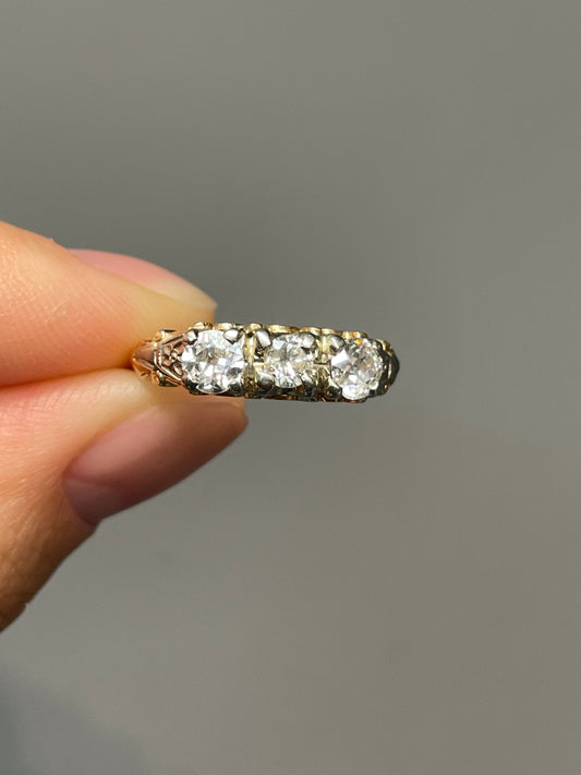 Antique 14K Bi-Tone Gold 0.65 CTW Three Stone Ring