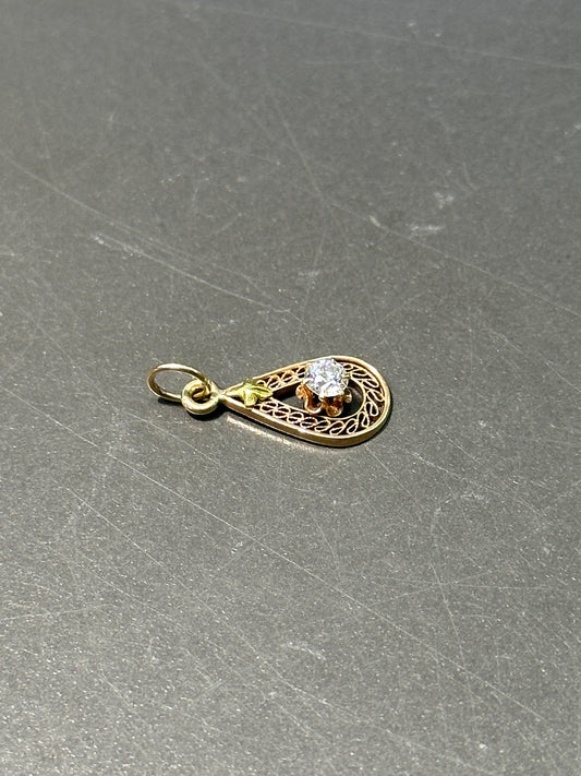 Art Deco 14K Gold 0.20 CTW Diamond Filigree Drop Shape Charm