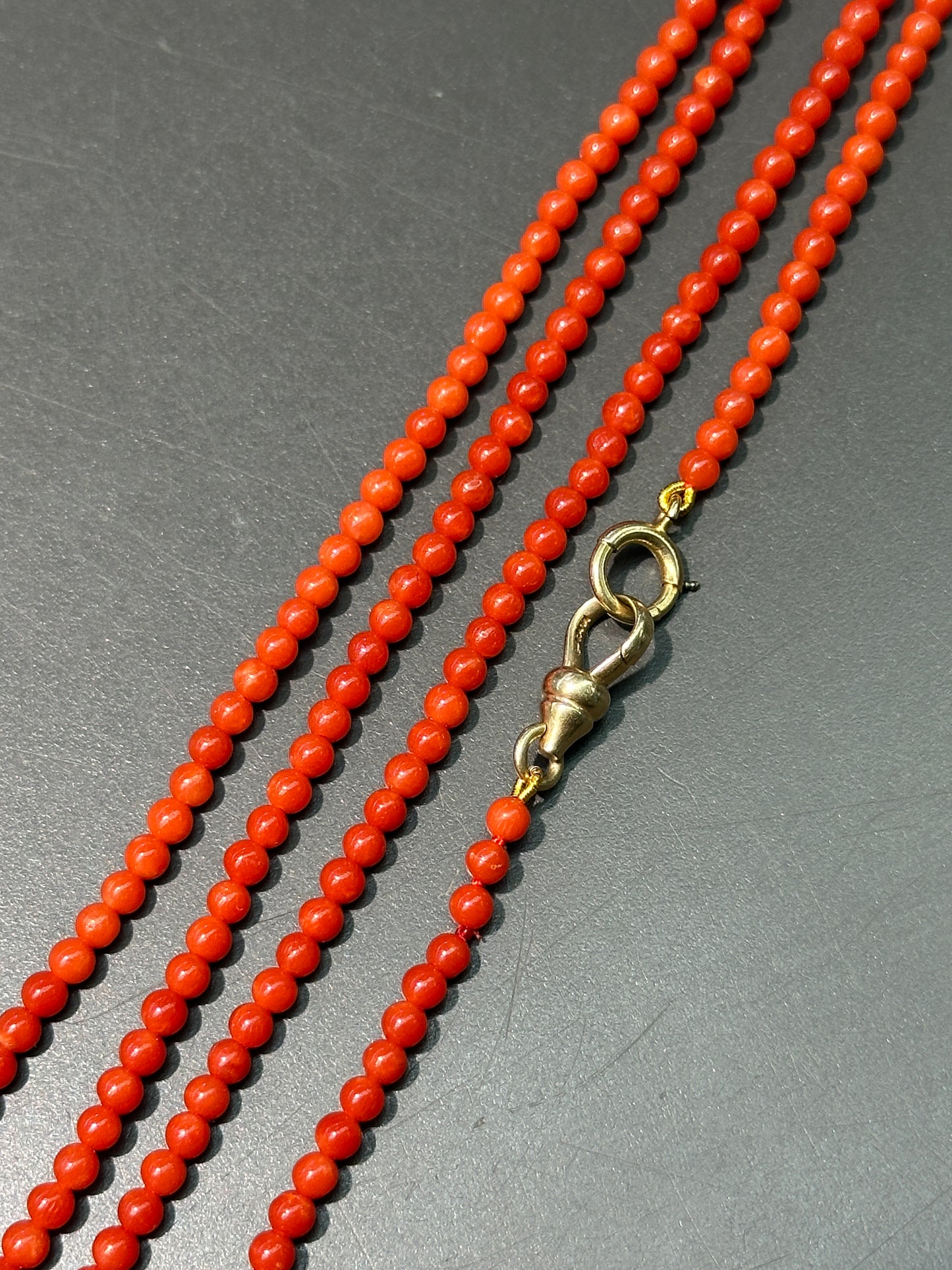 14K Gold Sardine Coral Bead Watch Chain Necklace 26.5 inch
