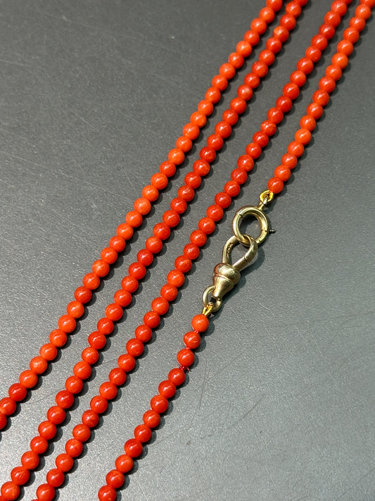 14K Gold Sardine Coral Bead Watch Chain Necklace 26.5 inch