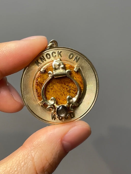 Vintage 14K Yellow Gold Articulating Knock on Wood Charm Pendant