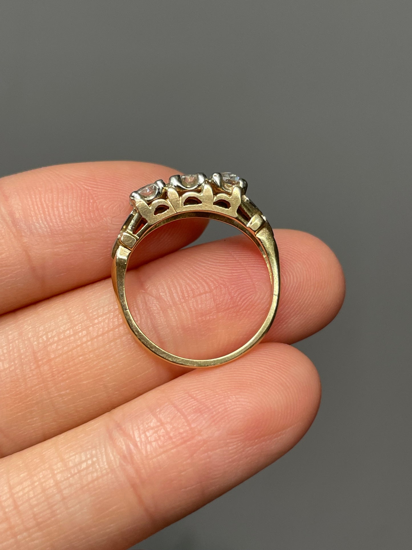 Antique 14K Bi-Tone Gold 0.65 CTW Three Stone Ring