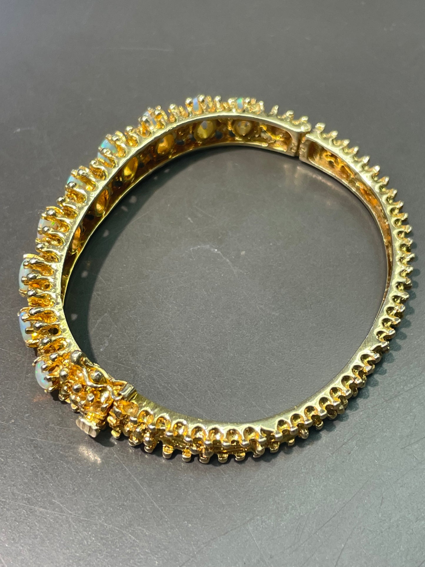 14K 金天然蛋白石 3.0 CTW 钻石手镯