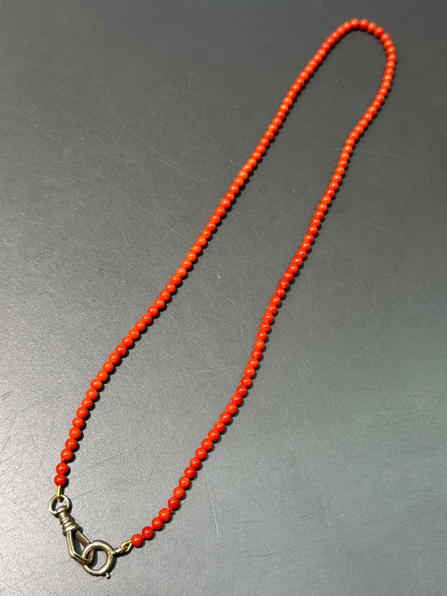 14K Gold Sardine Coral Bead Watch Chain Necklace 16.0 inch