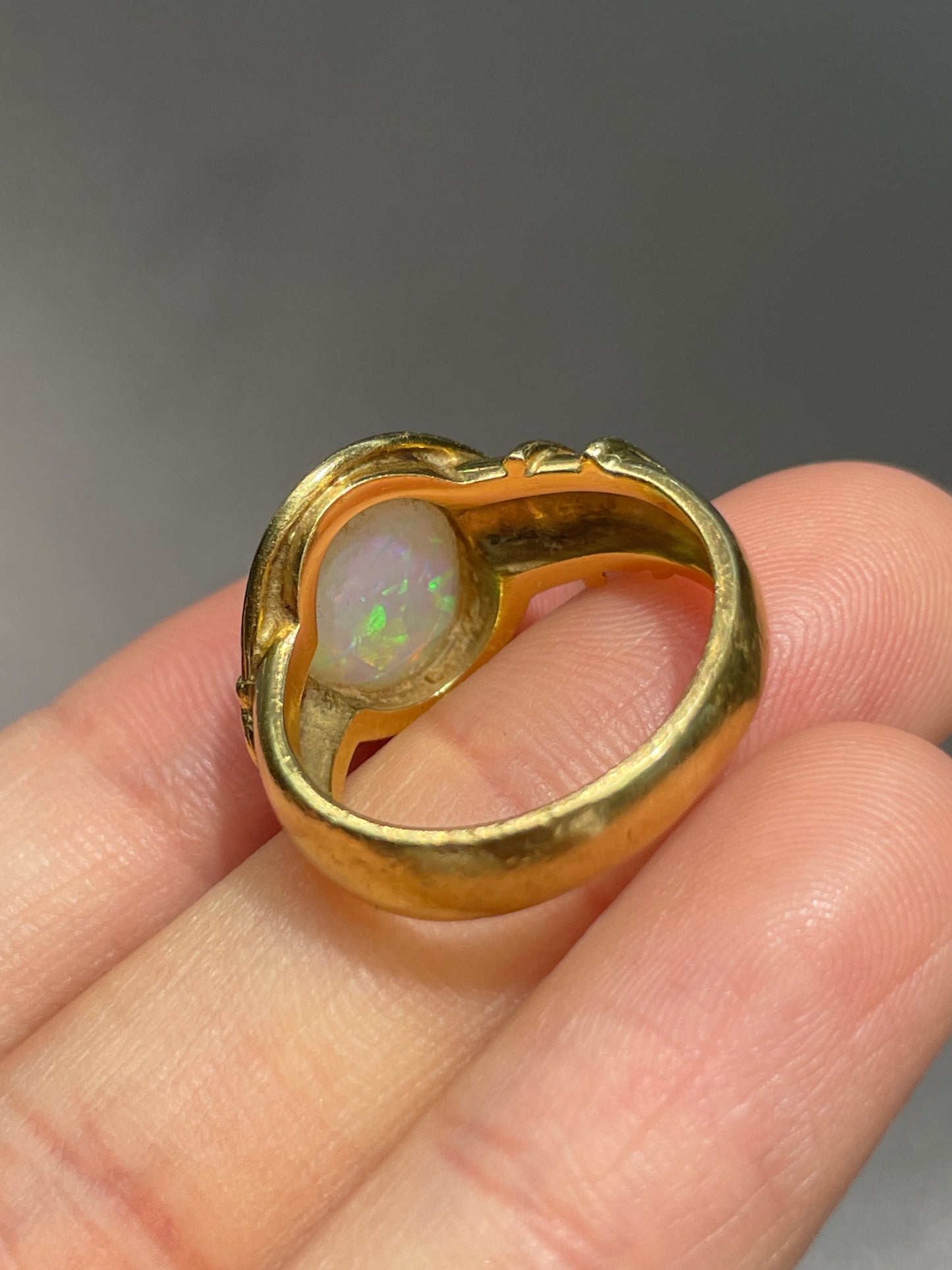 Contemporary 18K Gold Opal Diamond Coil Band Ring