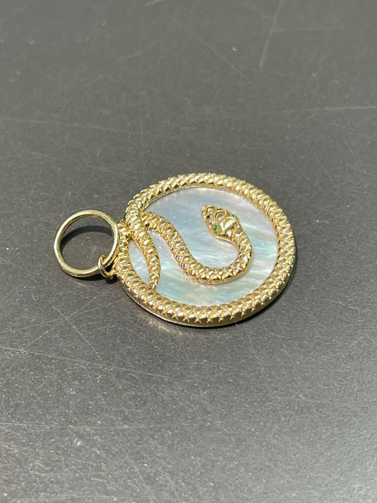 14K Yellow Gold Mother of Pearl Snake Charm