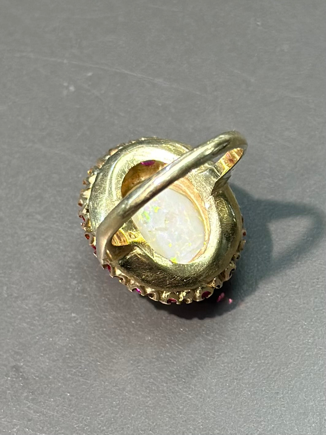 Vintage 14K Gold Opal and Synthetic Ruby Halo Ring Size 6.5