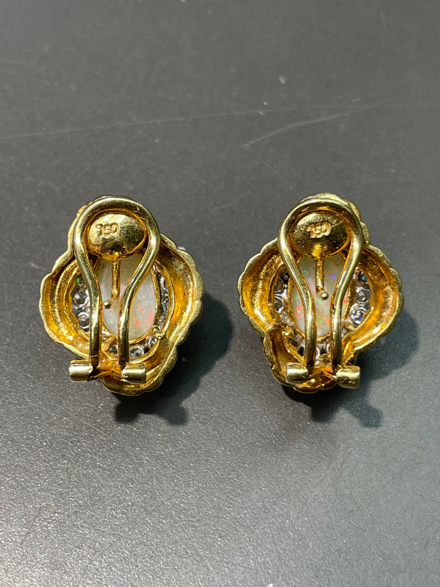 Vintage 18K Yellow Gold Opal 1.6 CTW Diamond Halo Earrings