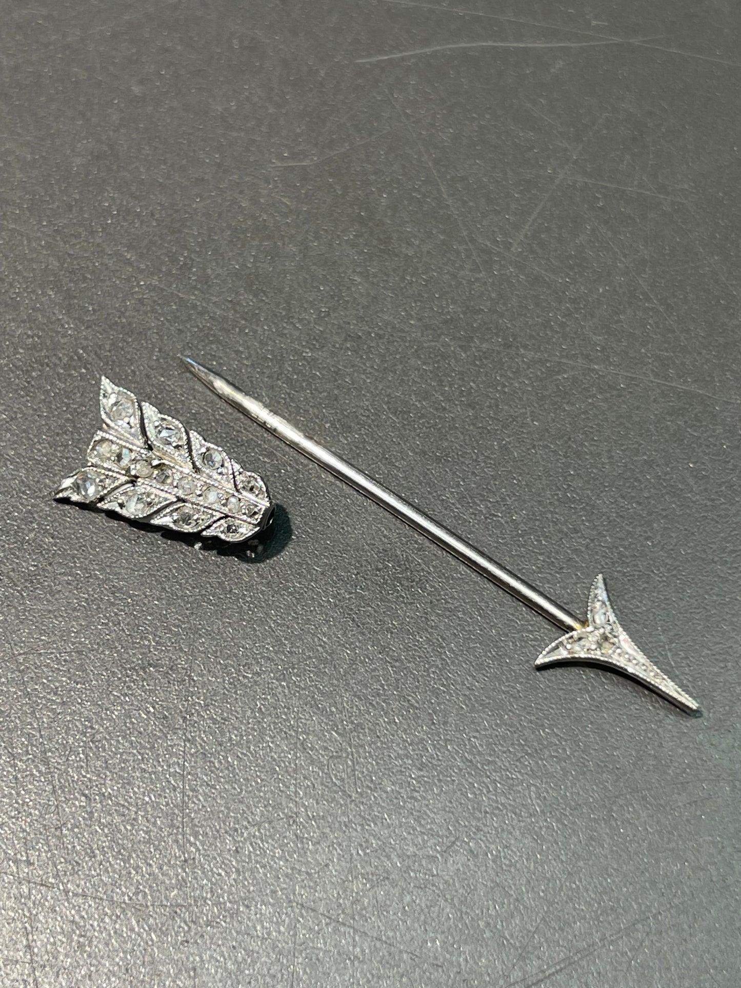 Antique Platinum 0.22 CTW Diamond Arrow Jabot Pin