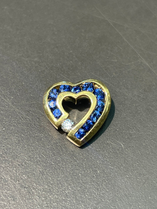 Charles Krypell 18K Gold Blue Sapphire Diamond Heart Slide Pendant