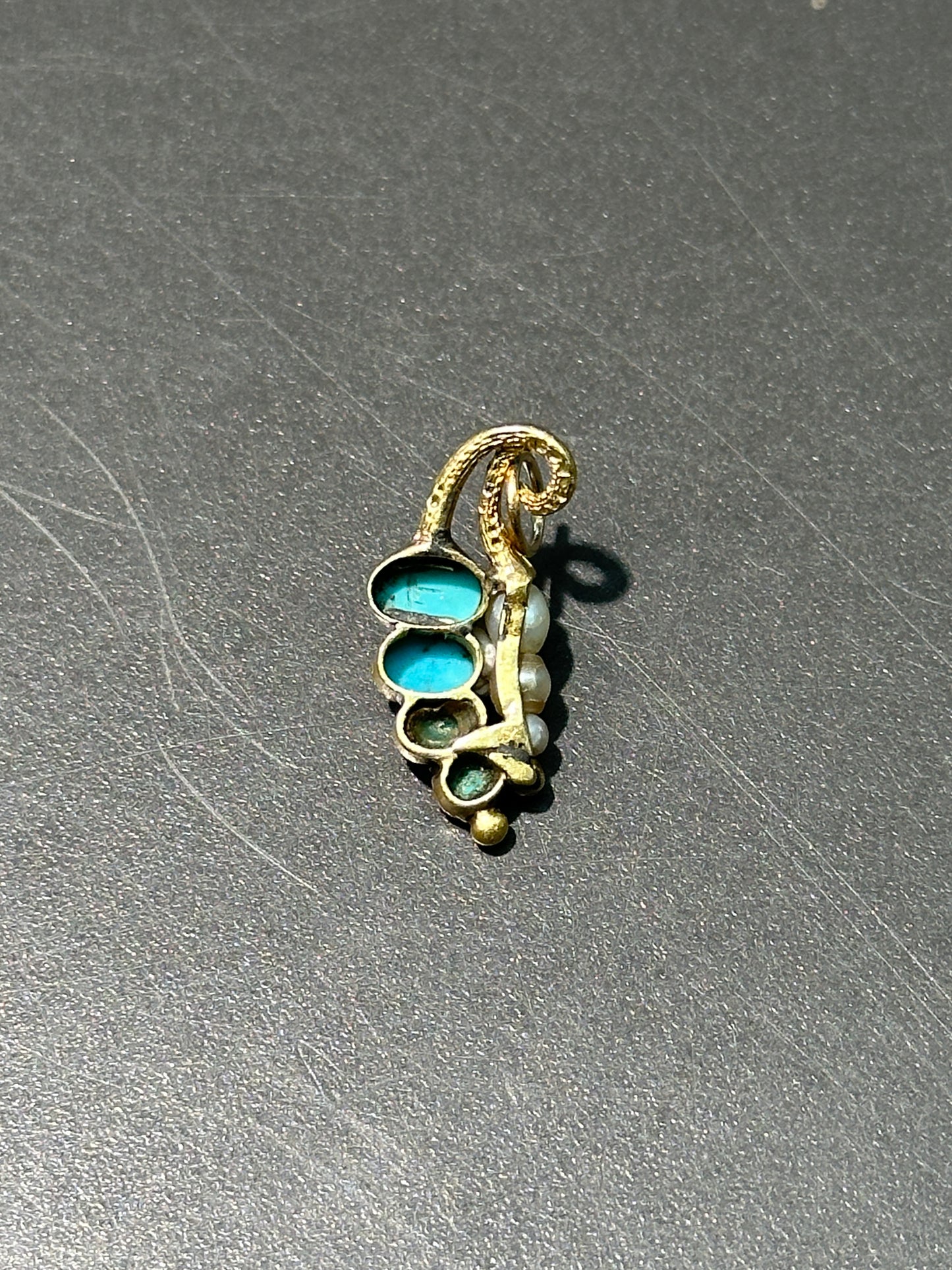 维多利亚 14K 金珍珠和绿松石蝴蝶吊饰