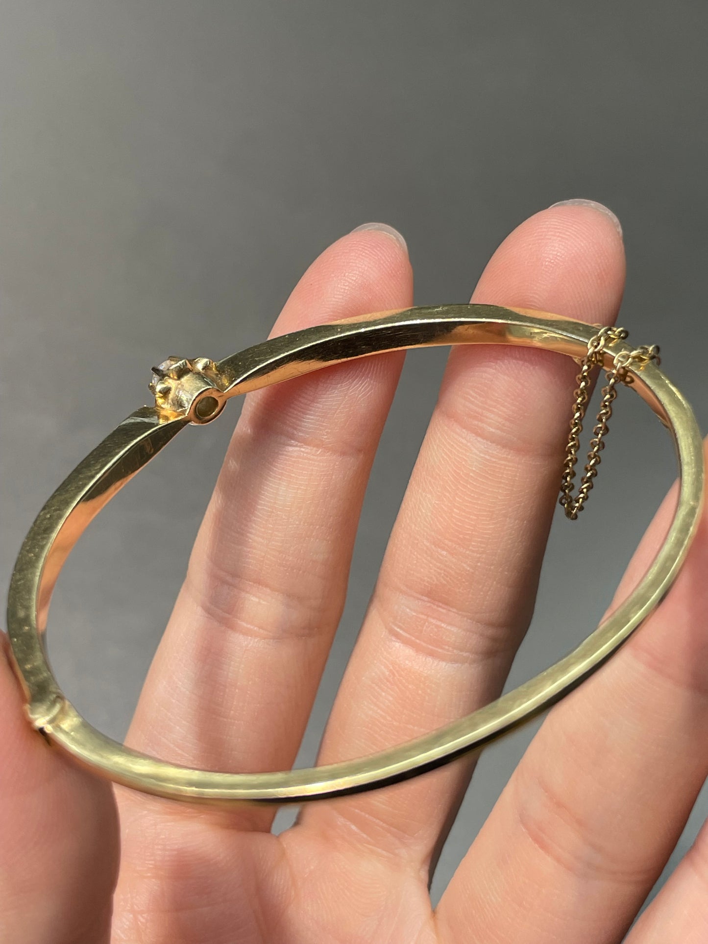 Vintage 14K Gold 0.25 CTW Diamond Seed Pearl Bangle