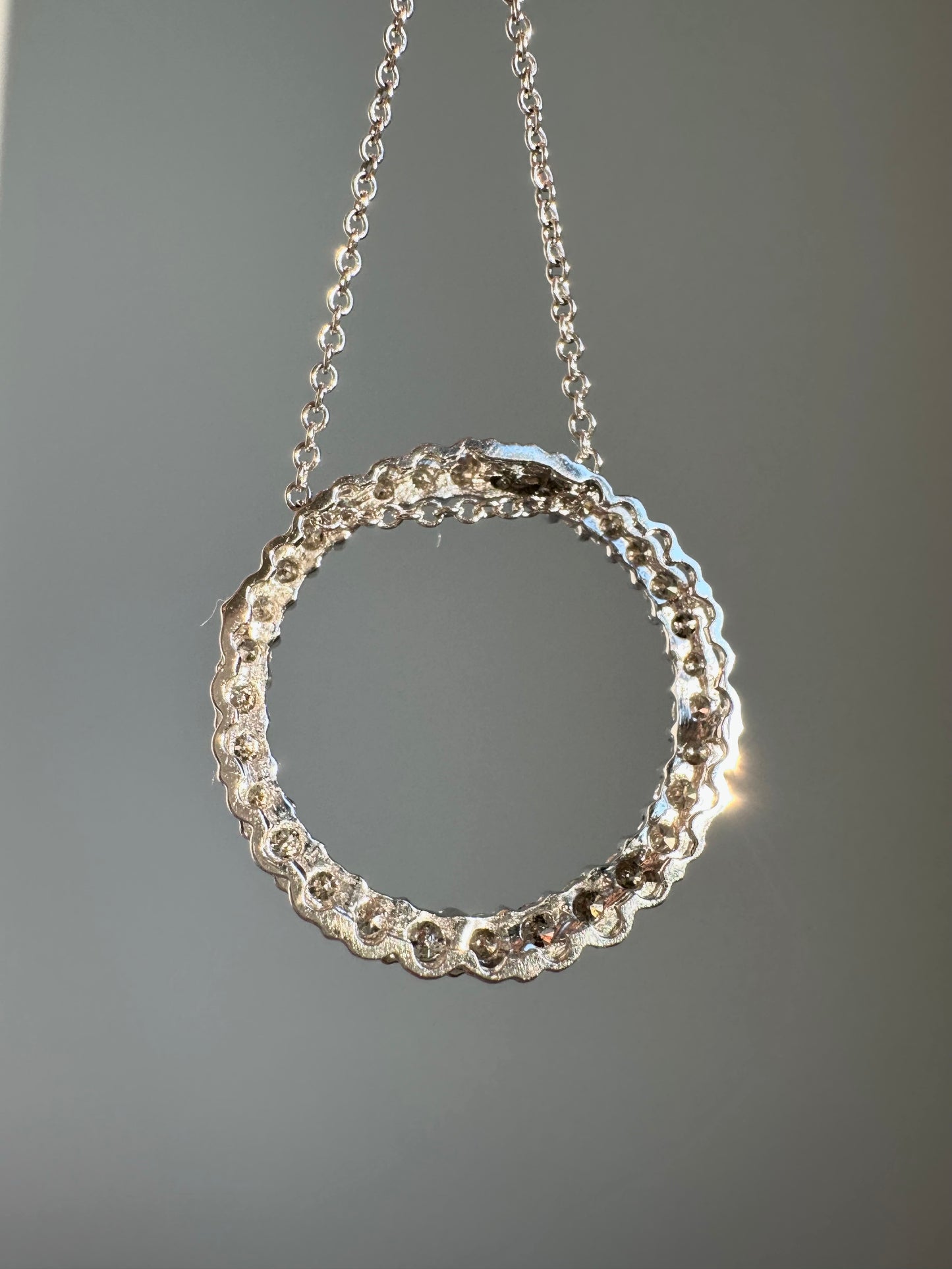 14K White Gold 0.85 CTW Diamond Open Circle Pendant