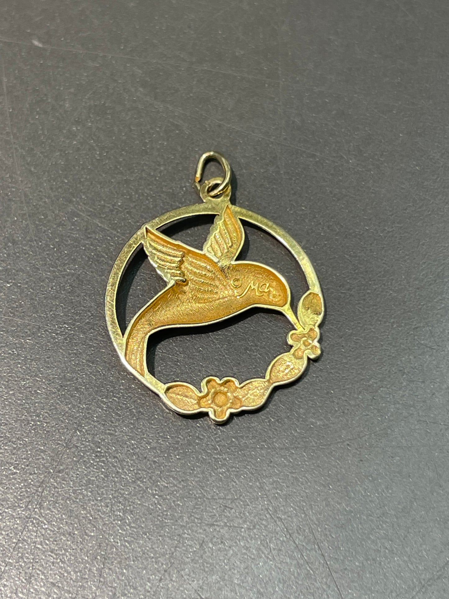 14K Yellow Gold Humming Bird Charm Pendant