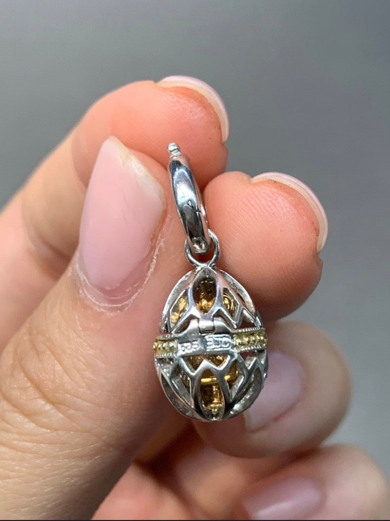14K Gold Articulated Egg with Present Box Diamond Charm Pendant