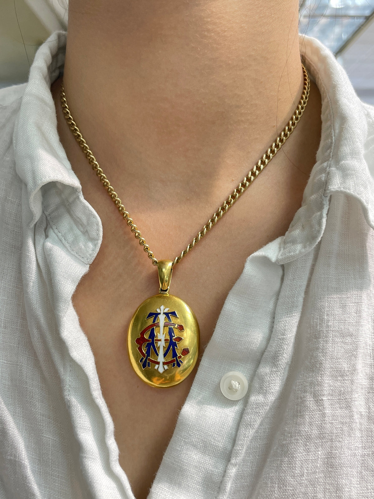 Antique 18K Gold Enameled "AEI" Monogrammed Locket