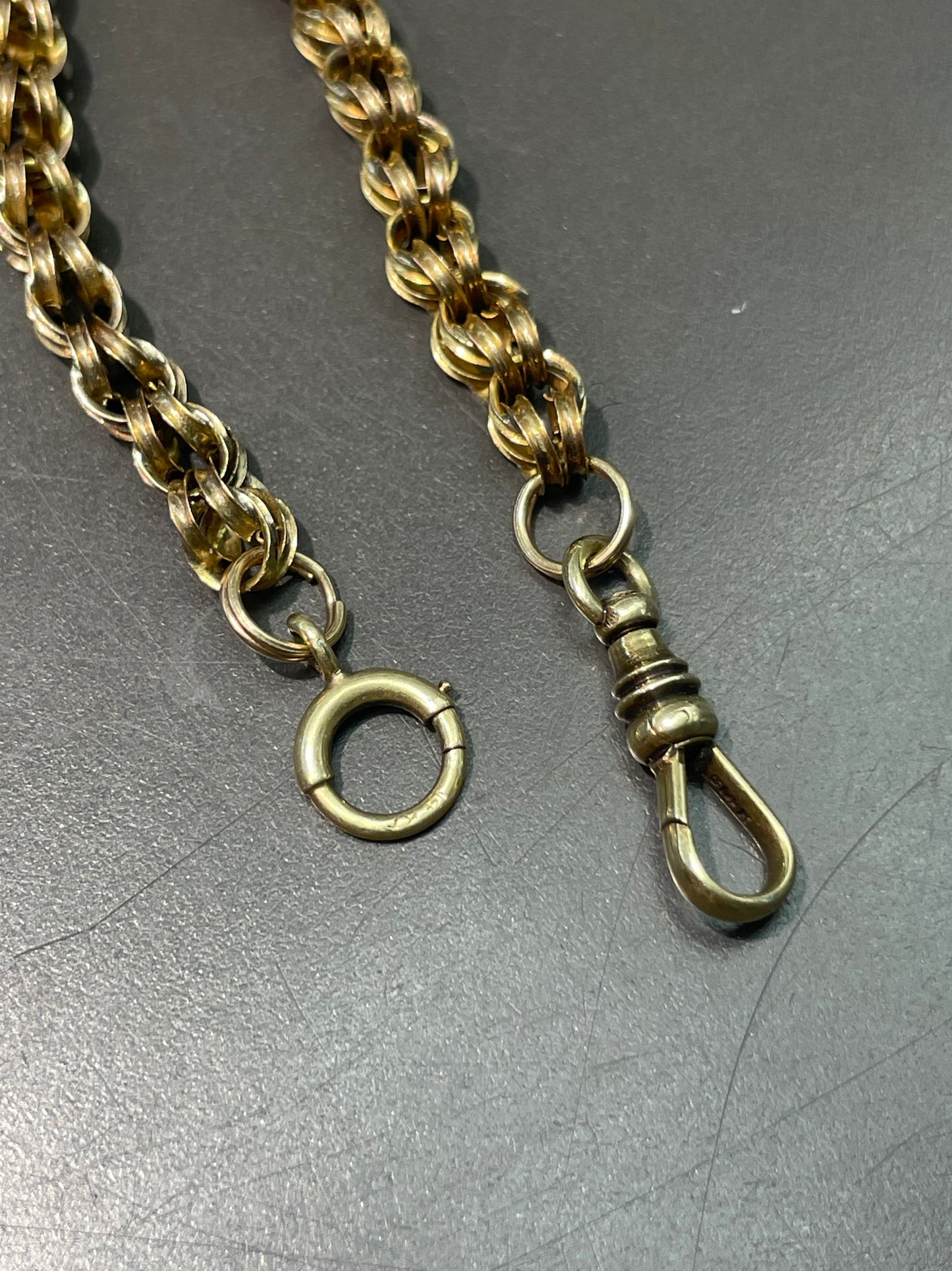 Antique 14K Yellow Gold Belcher Watch Chain Necklace 22.5 inch
