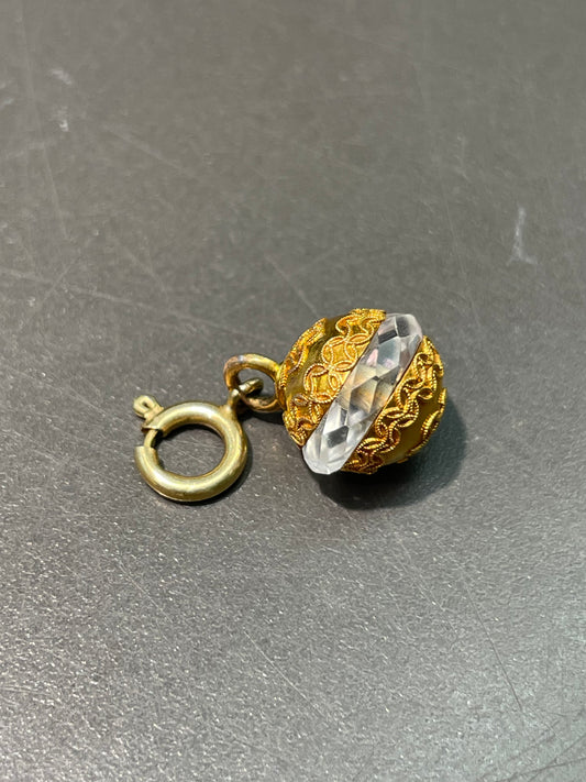 Antique Victorian Etruscan 14K Yellow Gold Orb Rock Crystal Charm Pendant