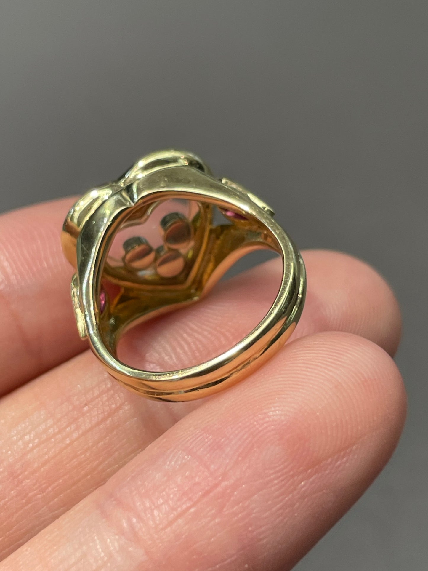 18K Yellow Gold Diamond Sapphire Ruby Floating Heart Ring
