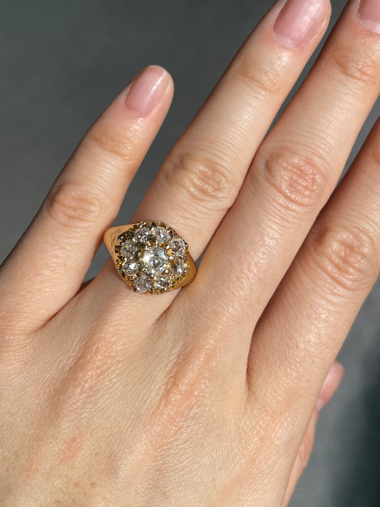 Antique 18K Gold 2.25 CTW Diamond Cluster Ring