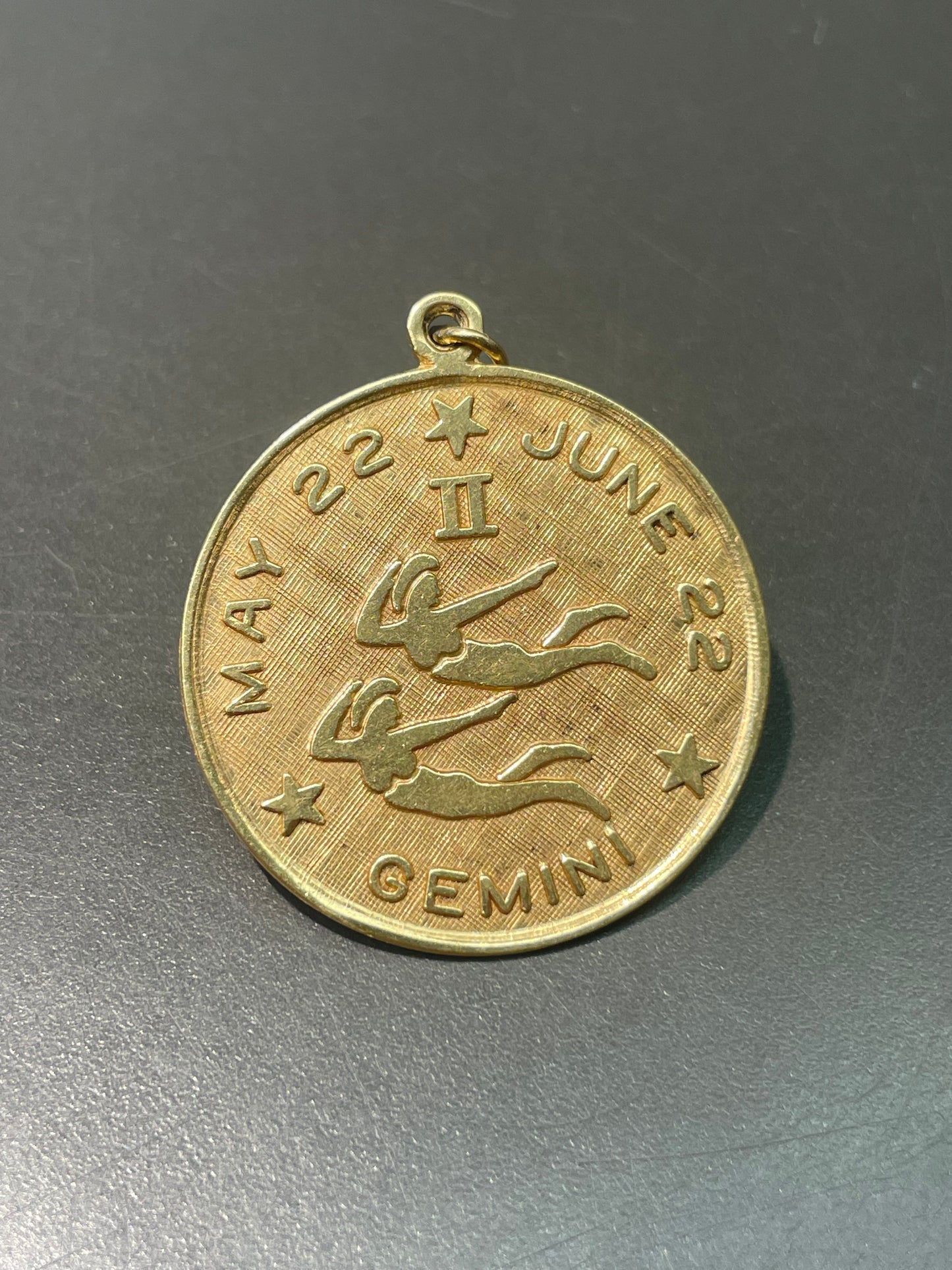 Vintage 14K Yellow Gold Large Gemini Round Horoscope Pendant