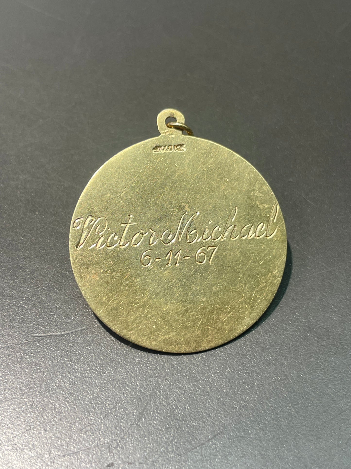 Vintage 14K Yellow Gold Large Gemini Round Horoscope Pendant