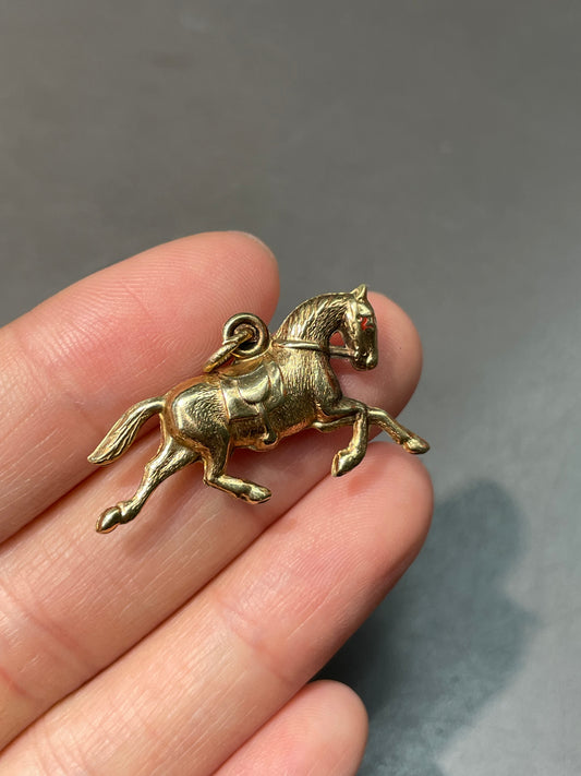 Vintage 14K Yellow Gold Trotting Horse Charm Pendant