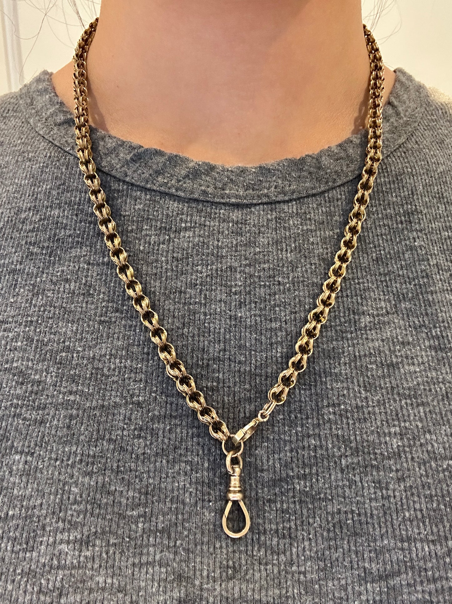 Antique 14K Yellow Gold Belcher Watch Chain Necklace 22.0 inch