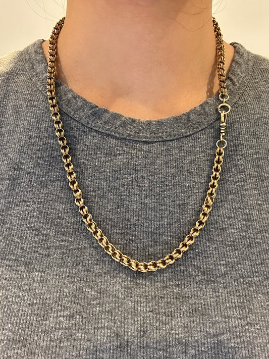 Antique 14K Yellow Gold Belcher Watch Chain Necklace 22.5 inch