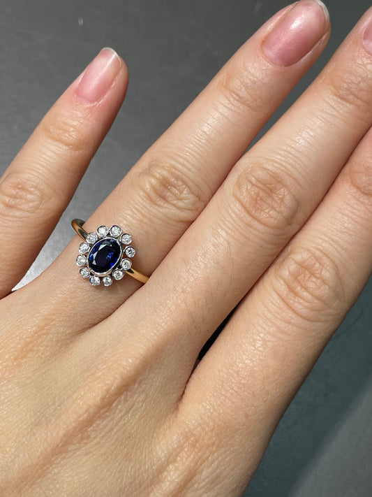 Edwardian Platinum 14K Gold 0.78 CTW Sapphire Diamond Halo Conversion Ring