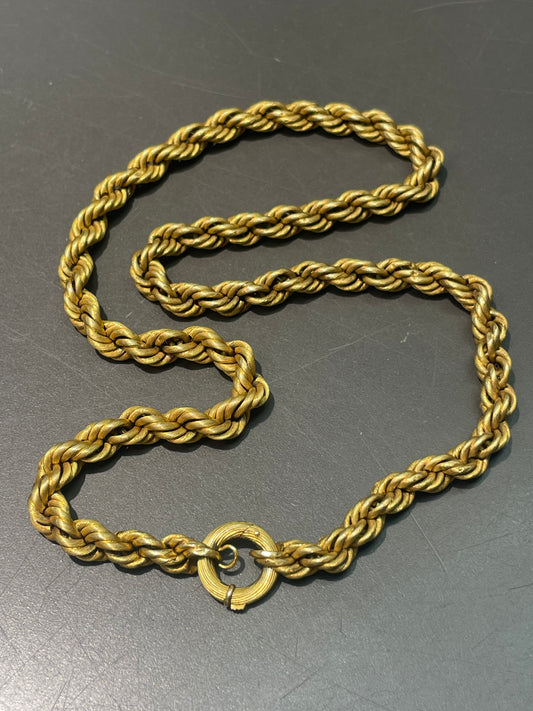 Antique 18K Yellow Gold Twisted Rope Chain Link Necklace
