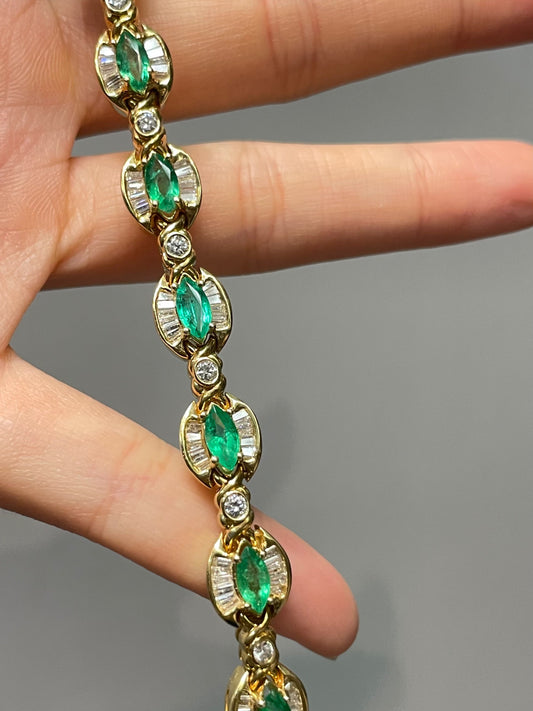 Vintage 14K Yellow Gold 3.51 CTW Emerald Diamond Halo Bracelet