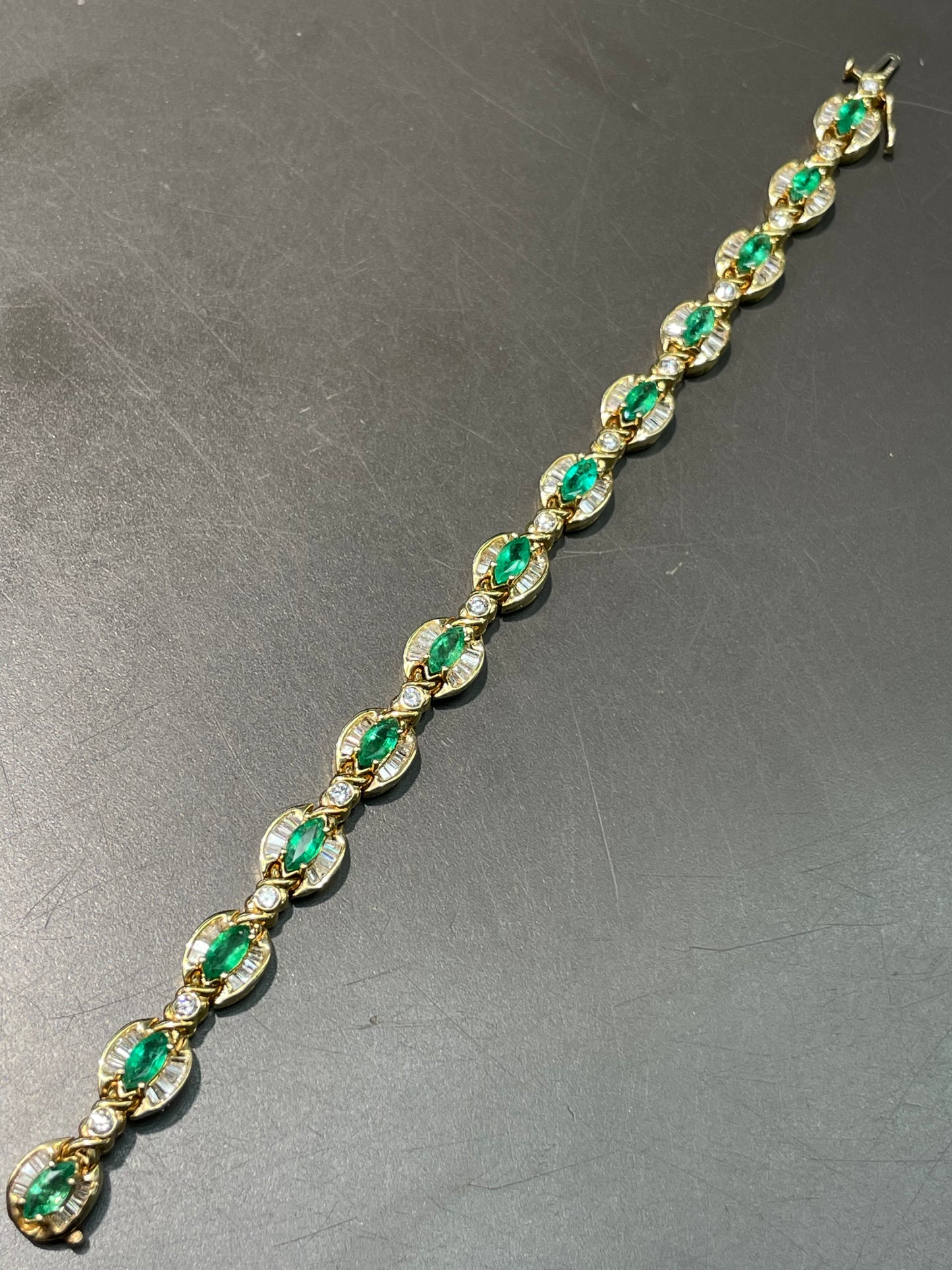 Vintage 14K Yellow Gold 3.51 CTW Emerald Diamond Halo Bracelet