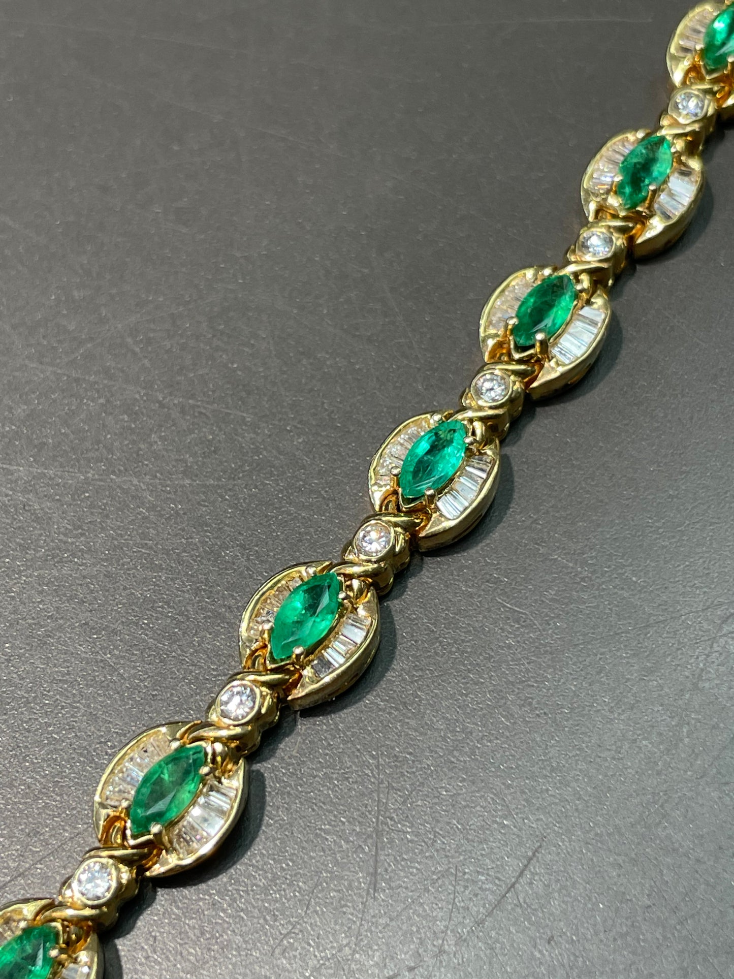 Vintage 14K Yellow Gold 3.51 CTW Emerald Diamond Halo Bracelet