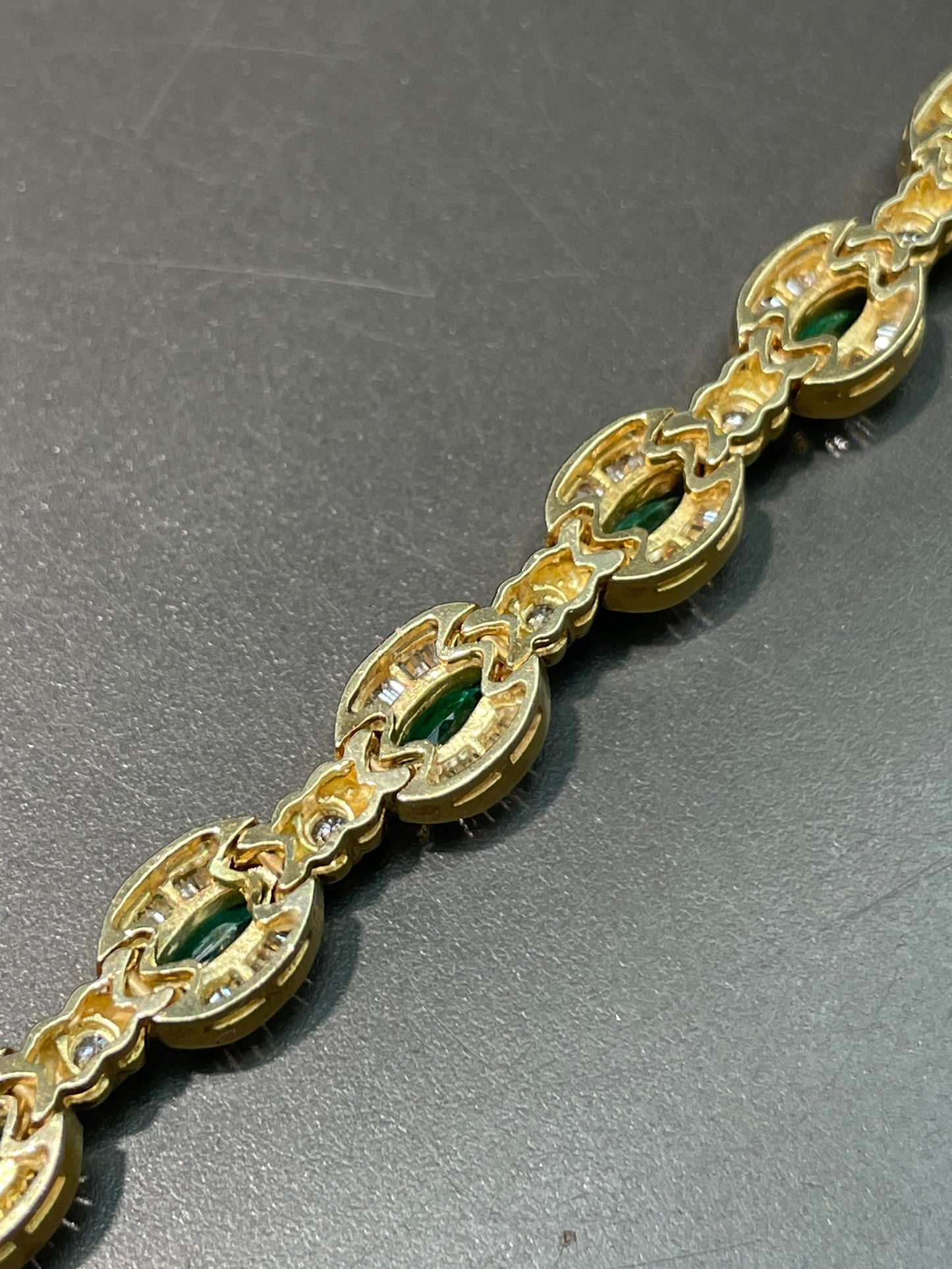 Vintage 14K Yellow Gold 3.51 CTW Emerald Diamond Halo Bracelet