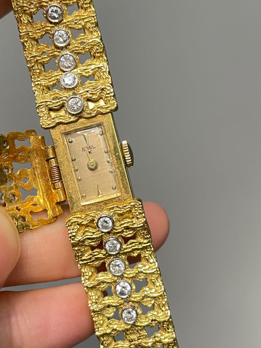 Vintage 18K Yellow Gold 0.98 CTW Diamond Peekaboo Watch Bracelet