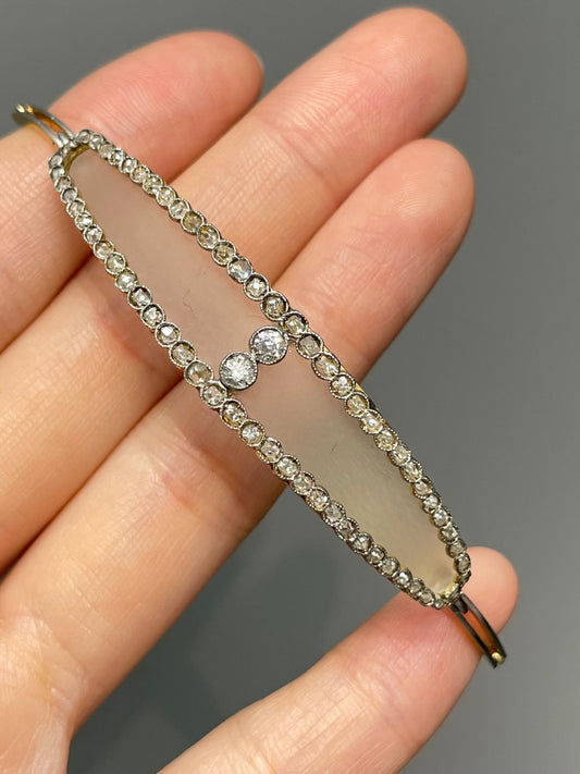 Edwardian French Platinum Topped 18K Yellow Gold Camphor Glass Diamond Bracelet