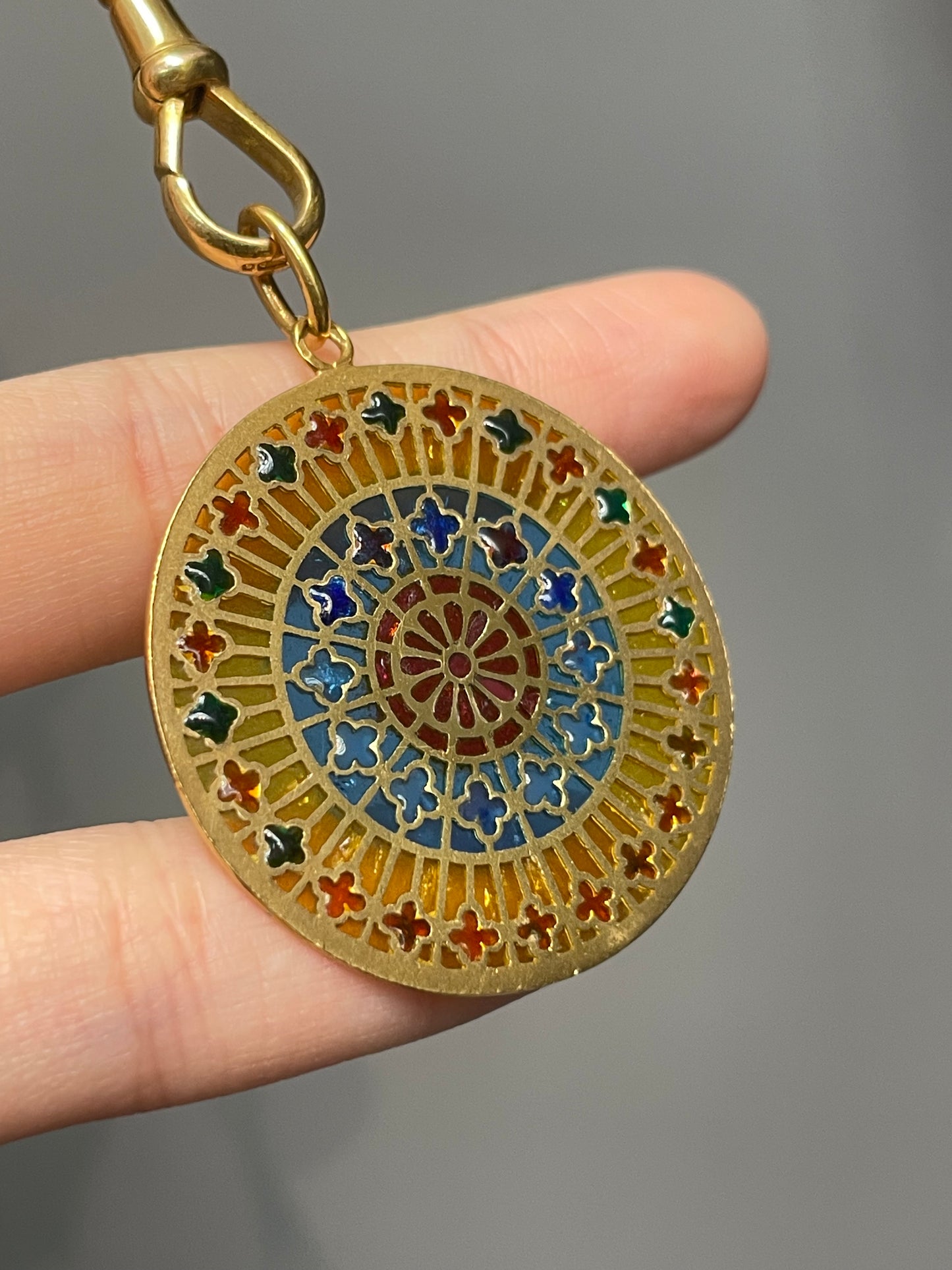 Vintage French 18K Gold Plique-á-Jour Pendant