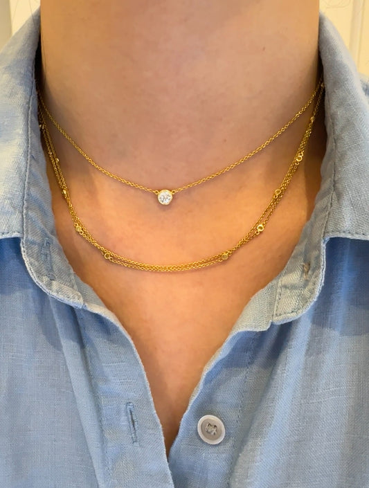 18K Yellow Gold 0.50 CTW Diamond Double Strand Necklace 16.0 inch