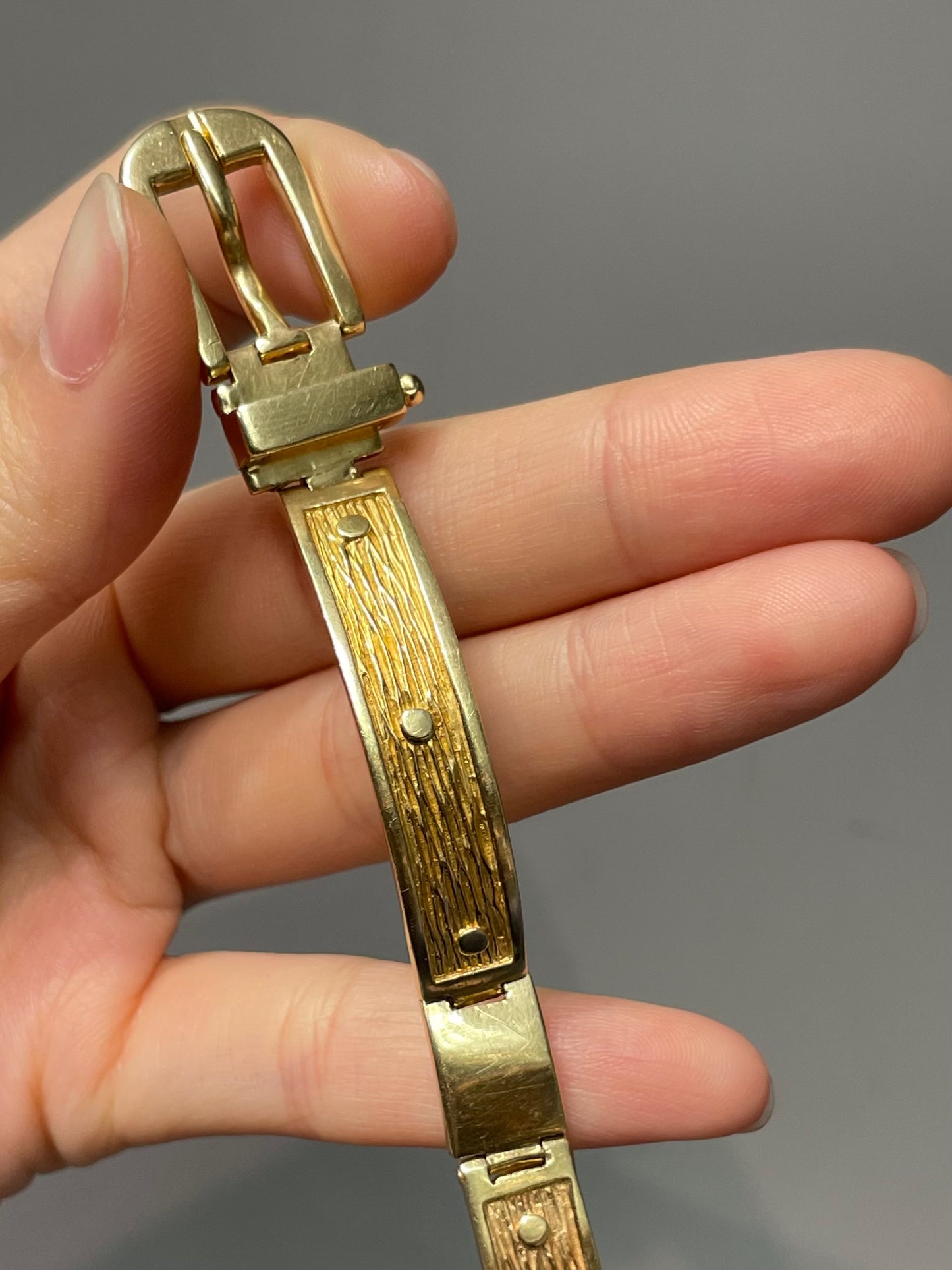 Vintage Hammerman Brothers 14K Yellow Gold Adjustable Buckle Belt Bracelet